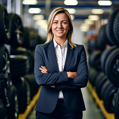 Friendly smiling beautiful woman automotive human resources manager at work on blured background