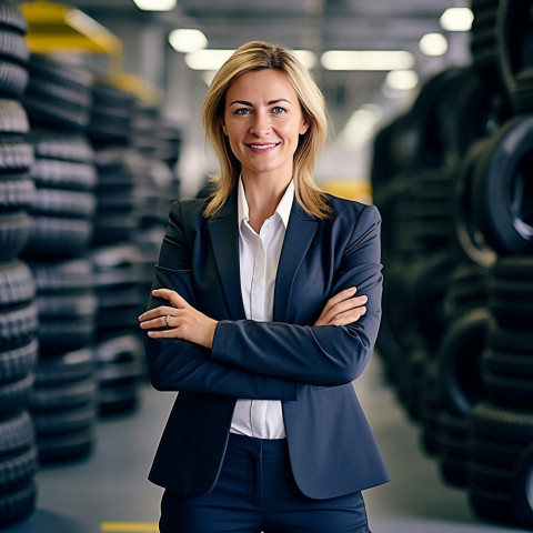 Friendly smiling beautiful woman automotive human resources manager at work on blured background