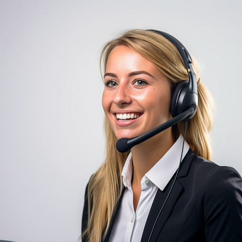 Friendly smiling beautiful woman automotive customer service representatives at work white background