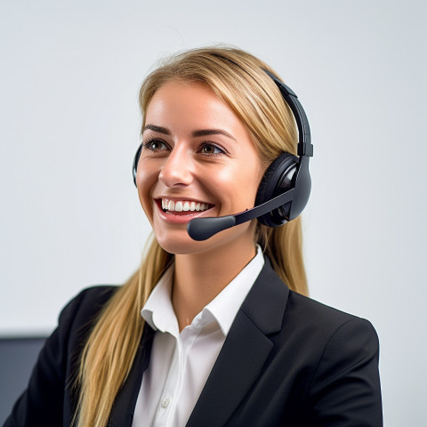 Friendly smiling beautiful woman automotive customer service representatives at work white background