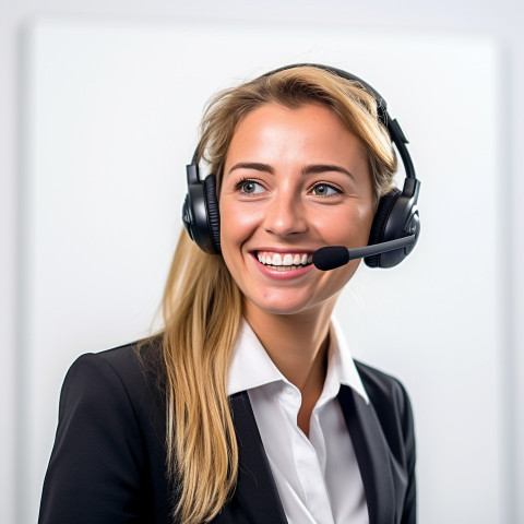 Friendly smiling beautiful woman automotive customer service representatives at work white background