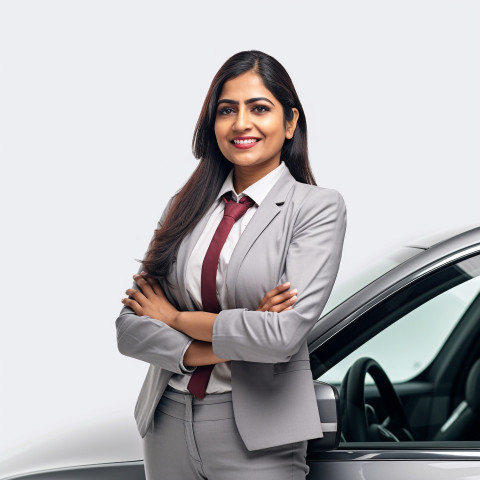 Friendly smiling beautiful indian woman automotive human resources manager at work on white background