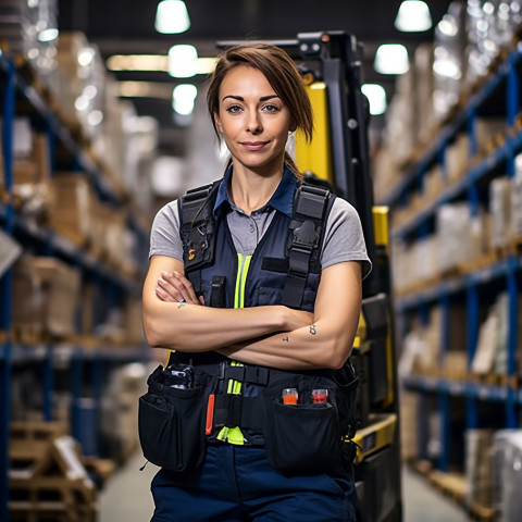 Confident beautiful woman automotive inventory manager at work on blured background