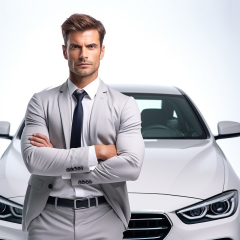 Confident handsome man automotive compliance and safety officer at work on isolated white background