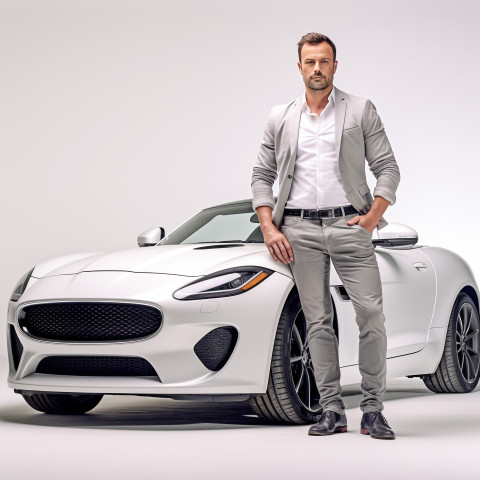 Confident handsome man automotive valets at work on isolated white background