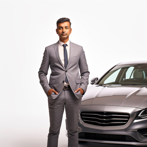 Confident handsome indian man automotive human resources manager at work on isolated white background