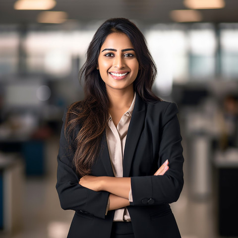 Smiling Indian woman financial advisor working