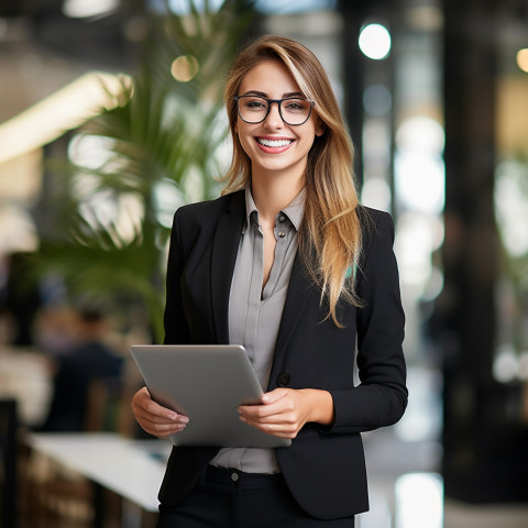 Friendly female financial recruiter smiling at work