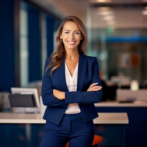 Female finance manager smiling at work