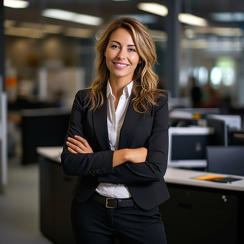 Friendly smiling woman bank manager at work