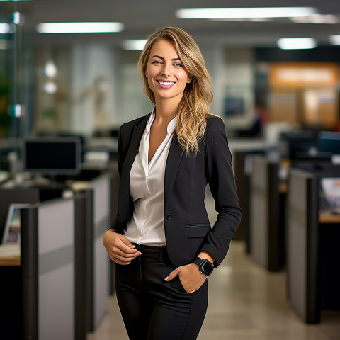 Friendly smiling woman bank manager at work