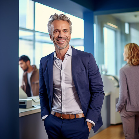 Smiling banker helping financial client at work