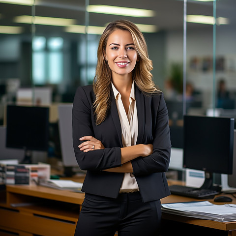 Friendly smiling woman bank manager at work