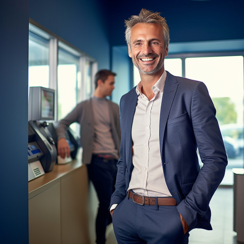 Smiling banker helping financial client at work