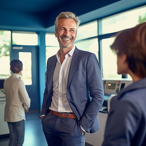 Smiling banker helping financial client at work