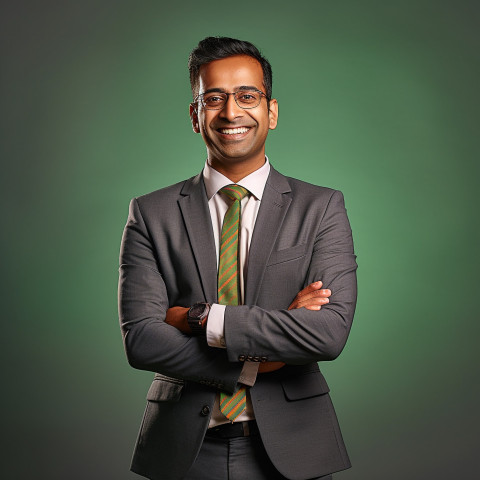 Friendly smiling handsome indian man banking and finance relationship manager at work on blured background