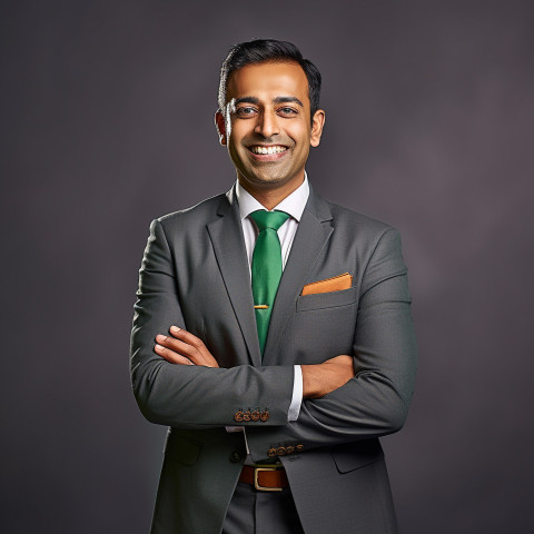 Friendly smiling handsome indian man banking and finance relationship manager at work on blured background