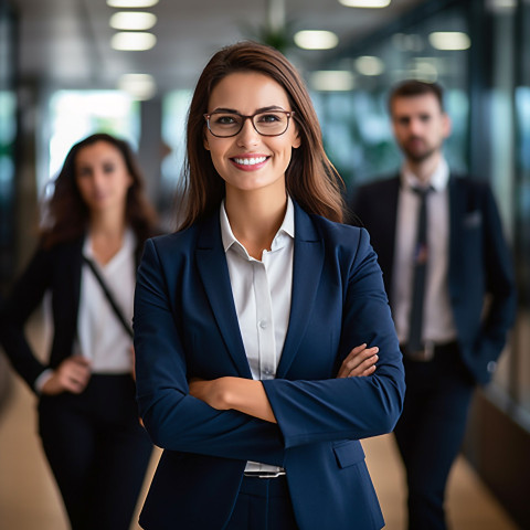 Friendly smiling beautiful woman banking and finance chief financial officer at work on blured background Friendly smiling beautiful woman banking and finance chief financial officer at work on blured background