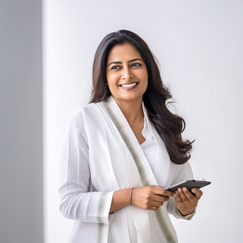 Friendly smiling beautiful indian woman banking and finance fund manager at work on blured background