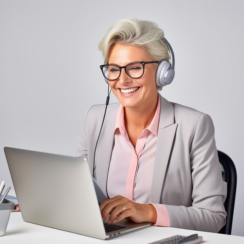 Friendly smiling beautiful woman banking and finance client support specialist at work on blured background