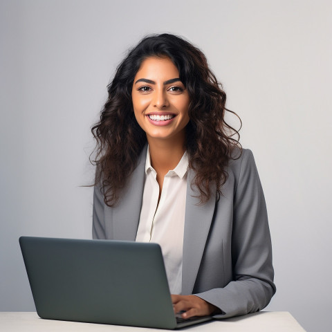 Friendly smiling beautiful woman banking and finance client support specialist at work on blured background