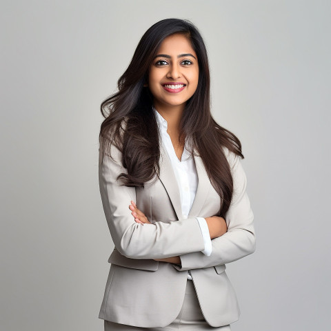 Friendly smiling beautiful indian woman banking and finance recruiter at work on blured background