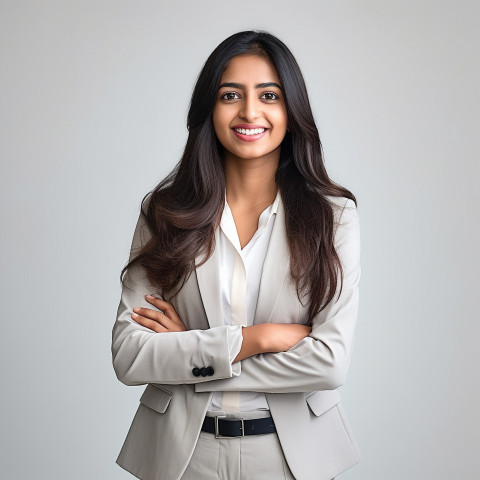 Friendly smiling beautiful indian woman banking and finance recruiter at work on blured background