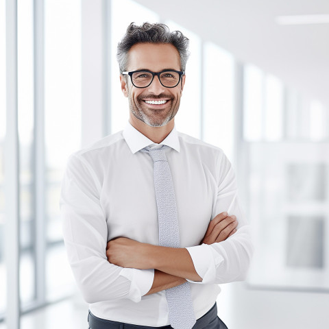 Friendly smiling handsome man banking and finance investment banker at work on blured background