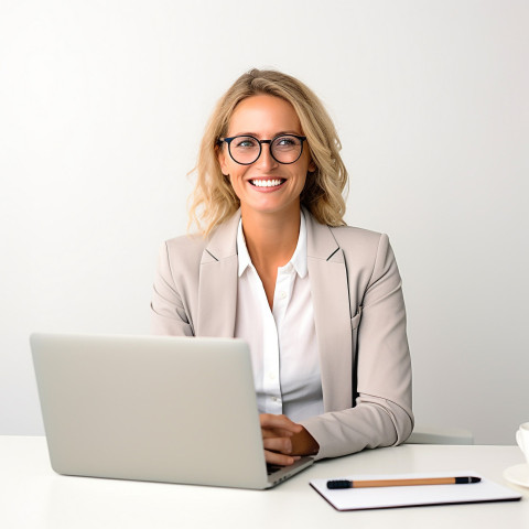 Friendly smiling beautiful woman banking and finance chief executive officer at work on blured background