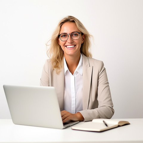 Friendly smiling beautiful woman banking and finance chief executive officer at work on blured background