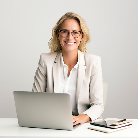 Friendly smiling beautiful woman banking and finance chief executive officer at work on blured background