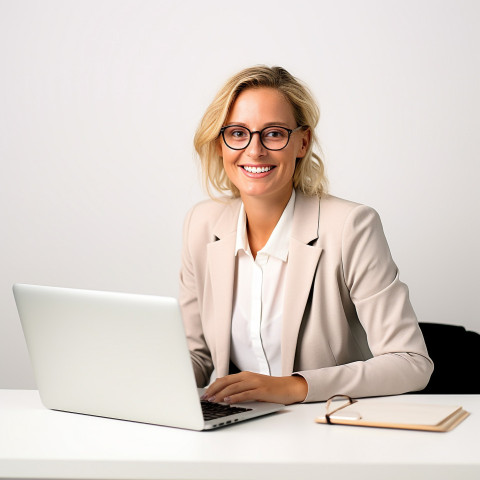 Friendly smiling beautiful woman banking and finance chief executive officer at work on blured background