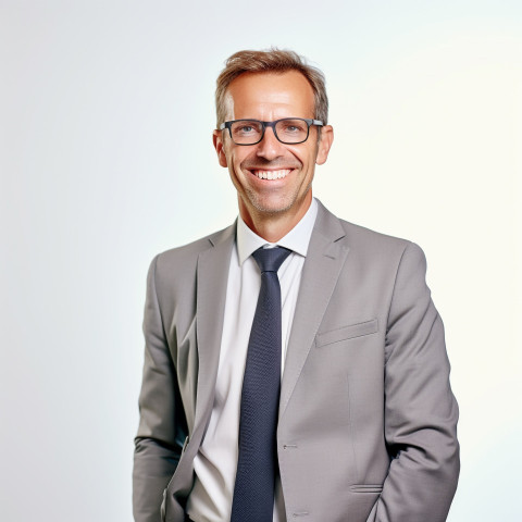 Friendly smiling handsome man banking and finance chief financial officer at work on blured background