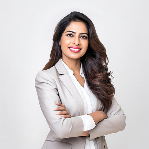 Friendly smiling beautiful indian woman banking and finance hr manager at work on blured background