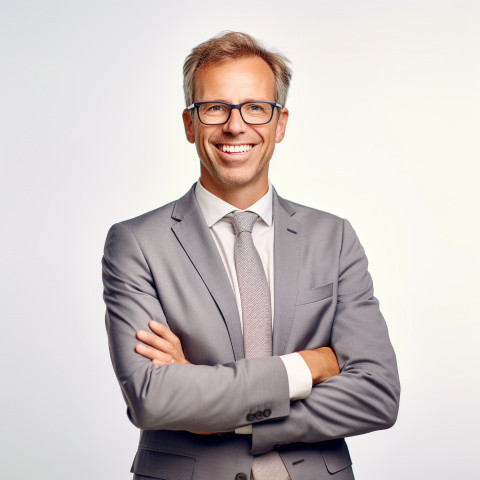 Friendly smiling handsome man banking and finance chief financial officer at work on blured background