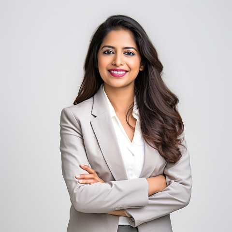 Friendly smiling beautiful indian woman banking and finance hr manager at work on blured background