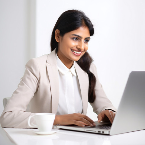 Friendly smiling beautiful indian woman banking and finance accountant at work on blured background