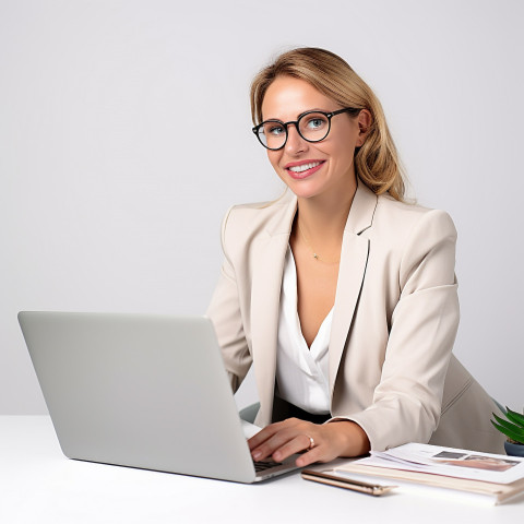 Friendly smiling beautiful woman banking and finance chief risk officer at work on blured background