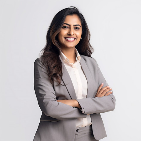 Friendly smiling beautiful indian woman banking and finance chief risk officer at work on blured background