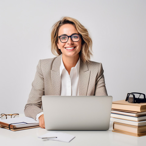 Friendly smiling beautiful woman banking and finance chief risk officer at work on blured background