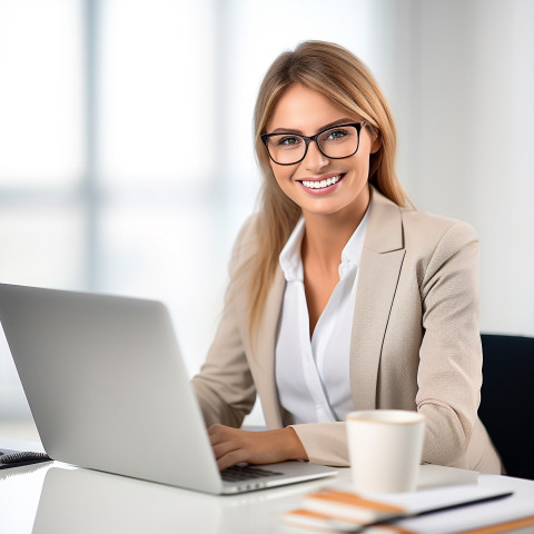 Friendly smiling beautiful woman banking and finance chief risk officer at work on blured background