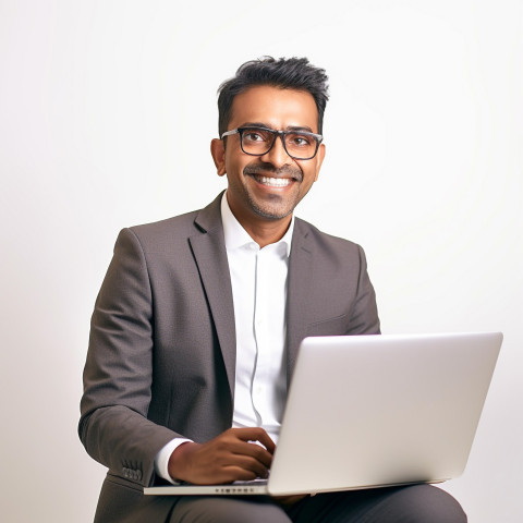 Friendly smiling handsome indian man banking and finance relationship manager at work on blured background