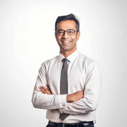 Friendly smiling handsome indian man banking and finance hr manager at work on blured background