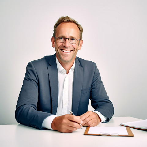 Stock photography of friendly smiling handsome man banking and finance chief investment officer at work