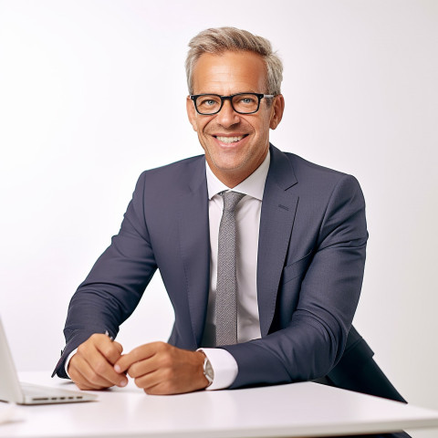 Friendly smiling handsome man banking and finance chief executive officer at work on blured background