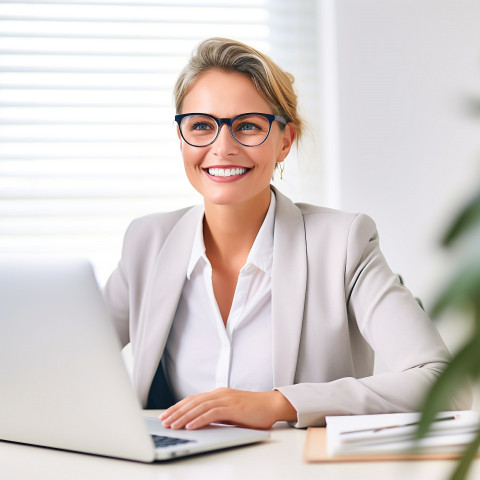 Friendly smiling beautiful woman banking and finance chief financial officer at work on blured background