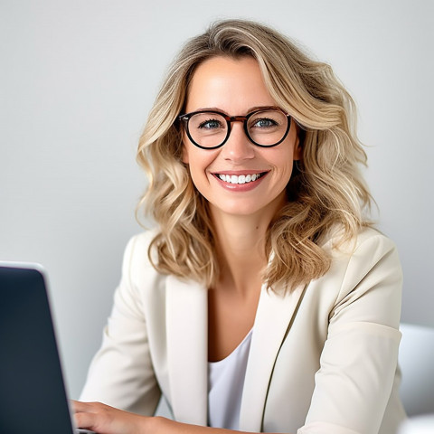 Friendly smiling beautiful woman banking and finance chief financial officer at work on blured background