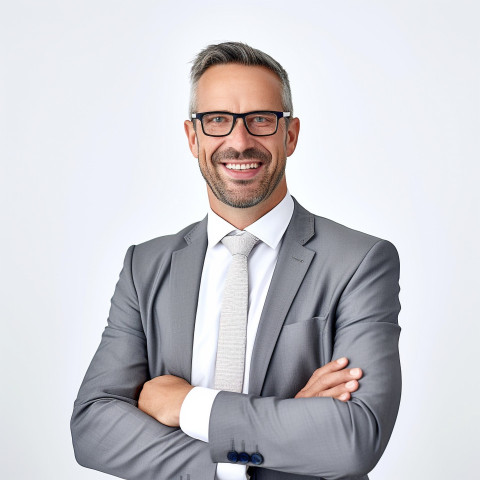 Friendly smiling handsome man banking and finance hr manager at work on blured background