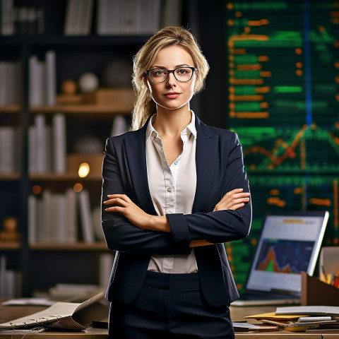 Confident beautiful woman banking and finance financial planner at work on blured background