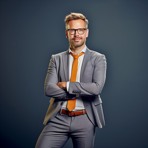 Confident handsome man banking and finance accountant at work on blured background